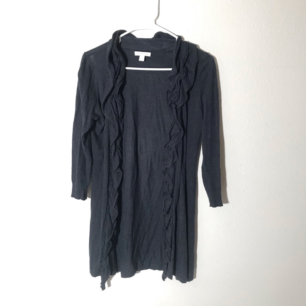 3/4 Sleeve Navy Ruffle Cardigan - Picture 8 of 8
